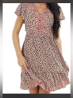 Savanna Jane Multicolor Mixed Animal Floral Print Flowy Dress Size Medium Boho